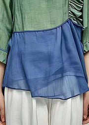 Fine Colorblock Ruffled Patchwork Tops Bracelet Sleeve