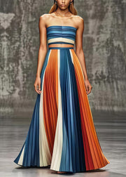 Fine Colorblock Silm Fit Chiffon Pleated Skirts Fall