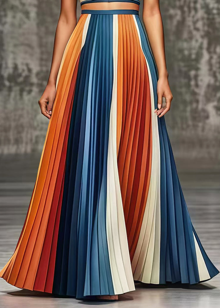 Fine Colorblock Silm Fit Chiffon Pleated Skirts Spring