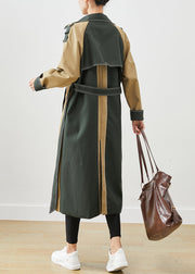 Fine Colorblock Tie Waist Patchwork Cotton Coat Outwear Fall