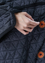 Fine Dull Grey Embroidered Oversized Fine Cotton Filled Coat Winter