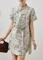 Fine Embroidered Chinese Button Silk Mid Dress Summer