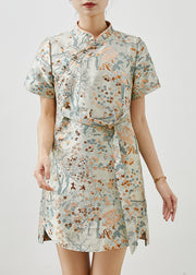 Fine Embroidered Chinese Button Silk Mid Dress Summer