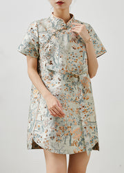 Fine Embroidered Chinese Button Silk Mid Dress Summer