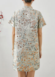 Fine Embroidered Chinese Button Silk Mid Dress Summer