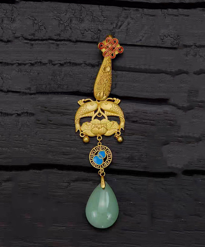 Fine Gold Ancient Gold Jade Every Year There Is Fish Tassel Brooches
