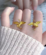 Fine Gold Antique Gold Flying Crane Stud Earrings