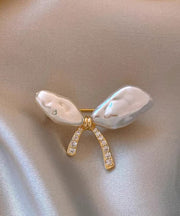 Fine Gold Copper Alloy Asymmetric Bow Brooches