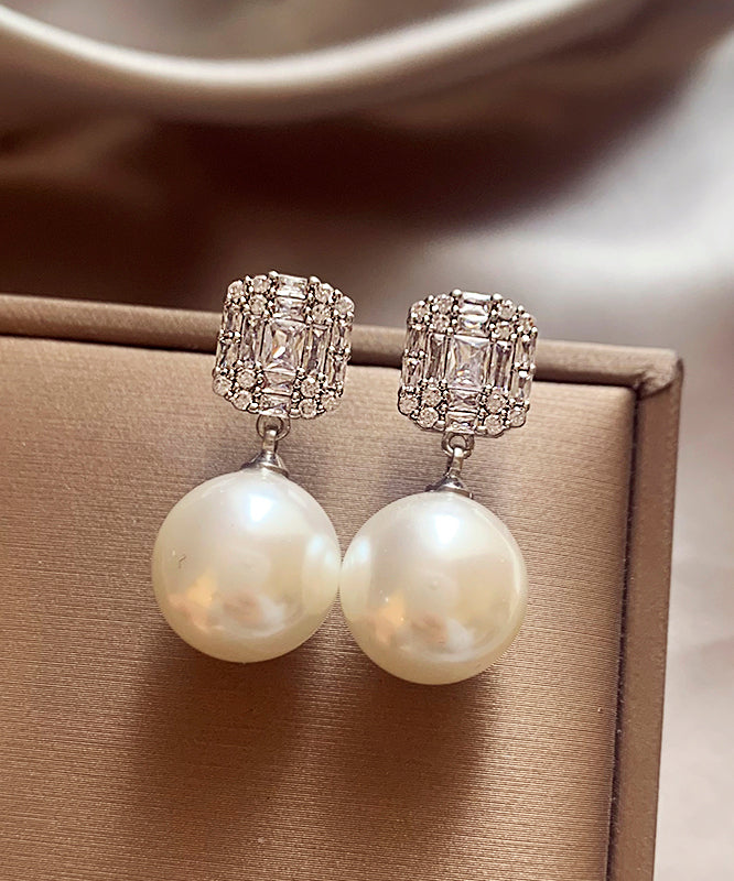 Fine Gold Copper Alloy Zircon Pearl Stud Earrings