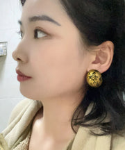 Fine Gold Copper Ellipse Ink Bamboo Stud Earrings