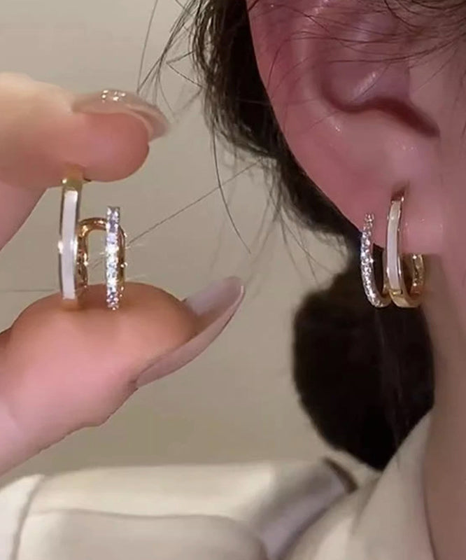 Fine Gold Copper Overgild Oil Drip Zircon Hoop Earrings