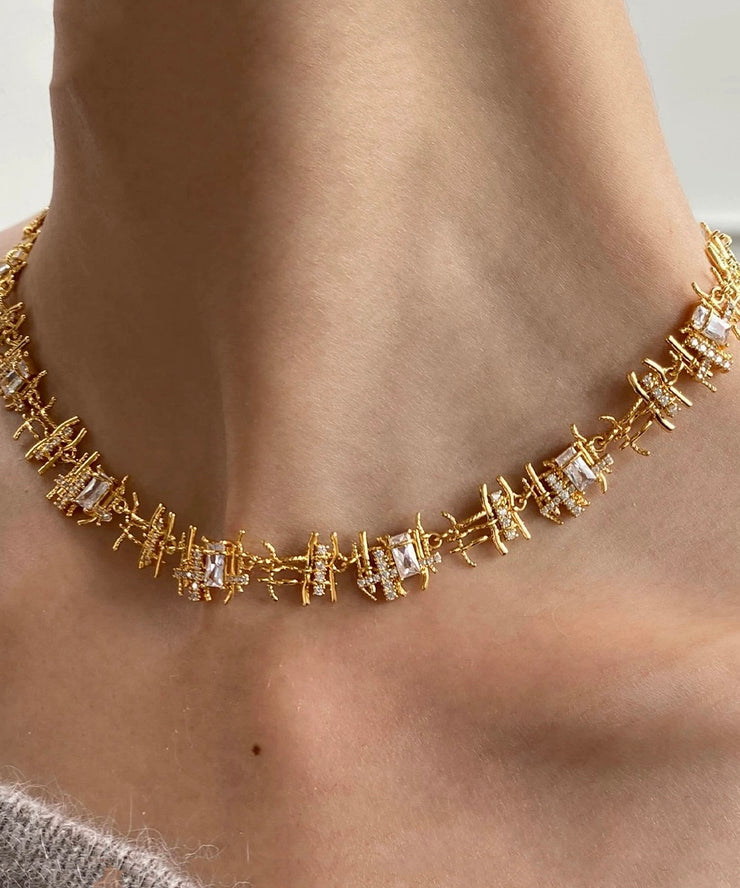 Fine Gold Metal Gem Stone Collar Necklace