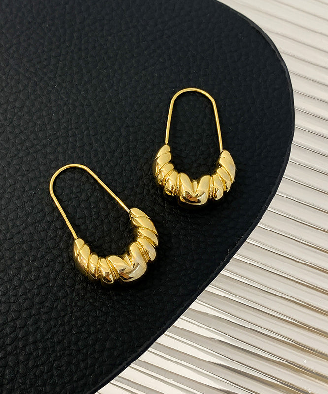 Fine Gold Metal Overgild Bull Horn Bag Hoop Earrings