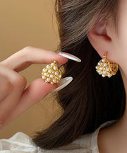 Fine Gold Metal Overgild Pearl Hollow Out Hoop Earrings