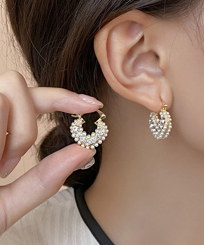 Fine Gold Overgild Zircon Pearl Hoop Earrings