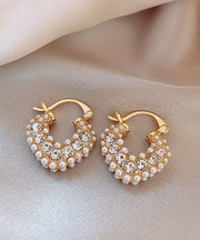 Fine Gold Overgild Zircon Pearl Hoop Earrings