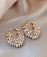 Fine Gold Overgild Zircon Pearl Hoop Earrings