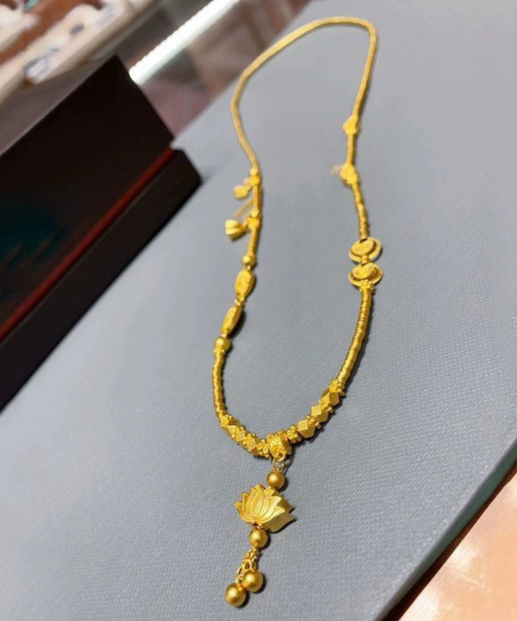 Fine Gold Sterling Silver Alloy Lotus Tassel Pendant Necklace