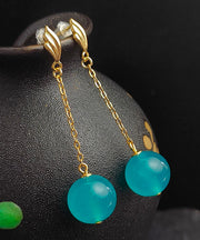 Fine Gold Sterling Silver Blue Gem Stone Drop Earrings