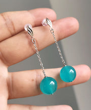 Fine Gold Sterling Silver Blue Gem Stone Drop Earrings