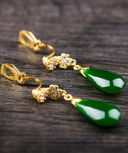 Fine Gold Sterling Silver Jade Zircon Water Drops Drop Earrings