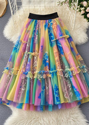 Fine Gradient Color Ruffled Tulle Skirts Summer