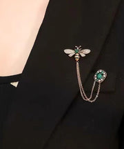 Fine Green Alloy Zircon Bee Pearl Oil Drip Tassel Brooches