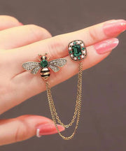 Fine Green Alloy Zircon Bee Pearl Oil Drip Tassel Brooches