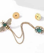 Fine Green Alloy Zircon Bee Pearl Oil Drip Tassel Brooches