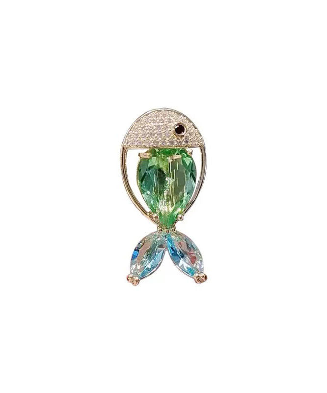 Fine Green Alloy Zircon Crystal Goldfish Brooches