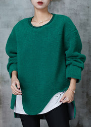 Fine Green Asymmetrical Patchwork Faux Fur Loose Sweatshirt Spring