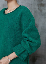 Fine Green Asymmetrical Patchwork Faux Fur Loose Sweatshirt Spring