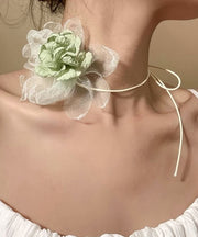 Fine Green Cloth Tulle Floral Choker