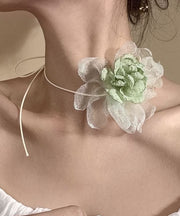 Fine Green Cloth Tulle Floral Choker