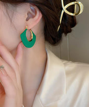 Fine Green Copper Acrylic Fan Shaped Hoop Earrings