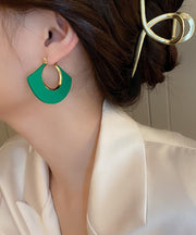 Fine Green Copper Acrylic Fan Shaped Hoop Earrings