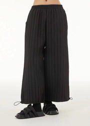 Fine Green Elastic Waist Striped Drawstring Wide Leg Pants Trousers Summer