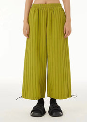 Fine Green Elastic Waist Striped Drawstring Wide Leg Pants Trousers Summer