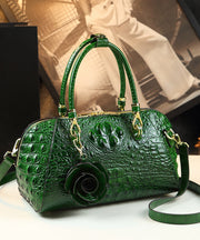 Fine Green Flower Alligator Pattern Faux Leather Tote Handbag