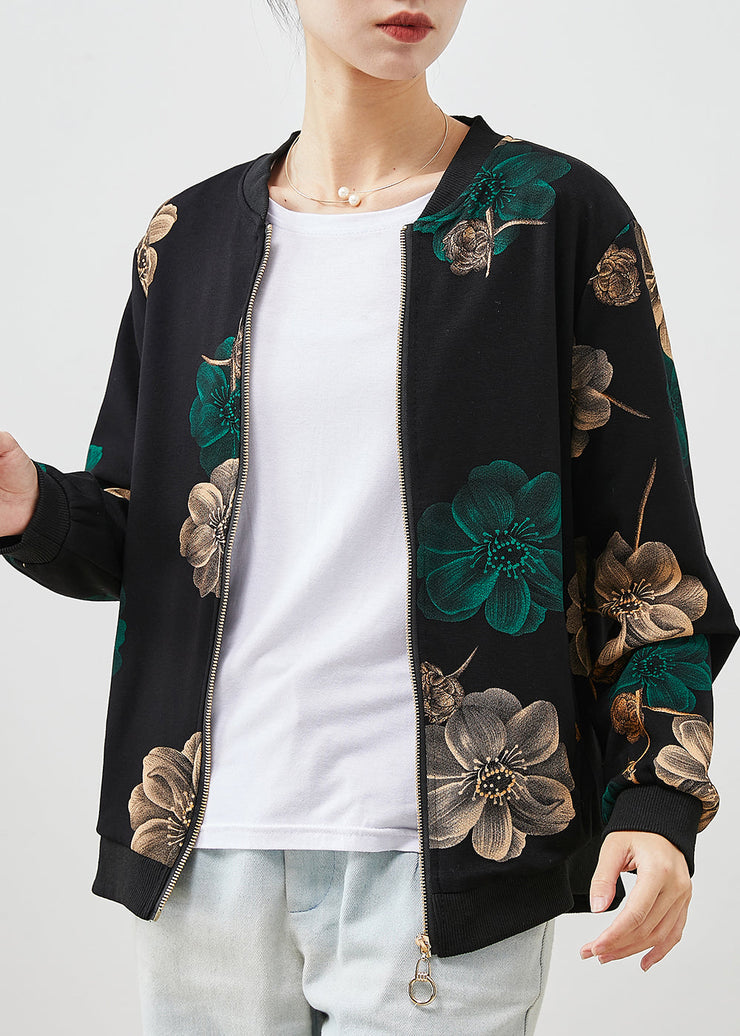 Fine Green Oversized Print Cotton Jacket Spring