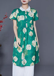 Fine Green Peter Pan Collar Floral Chiffon Shirt Dress Summer