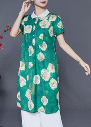 Fine Green Peter Pan Collar Floral Chiffon Shirt Dress Summer