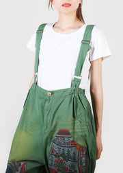 Fine Green Pockets Print Denim Carpenter Pants Summer