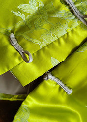 Fine Green Silk Jacquard Chinese Button Fine Cotton Filled Coats Winter