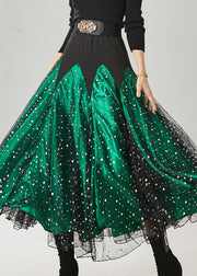 Fine Green Silm Fit Patchwork Tulle Dance Skirts Spring