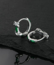 Fine Green Sterling Silver Jade Snake Hoop Earrings