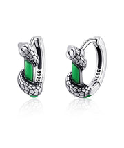 Fine Green Sterling Silver Jade Snake Hoop Earrings