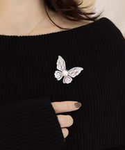 Fine Grey Alloy Zircon Butterfly Pearl Brooches