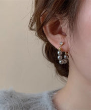 Fine Grey Copper Alloy Pearl Beading Hoop Earrings