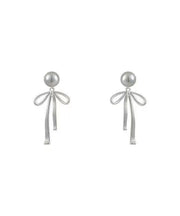 Fine Grey Copper Alloy Pearl Bow Drop Earrings